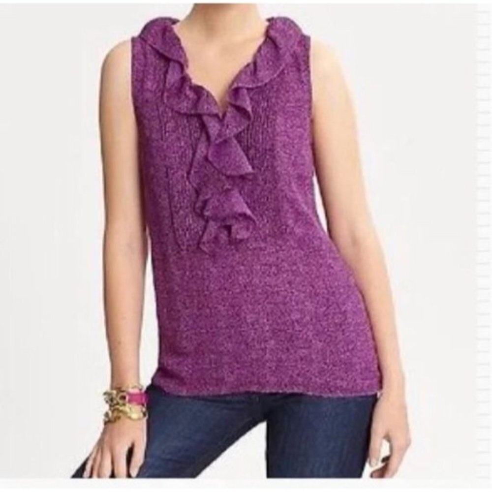 Banana Republic Purple Leopard Print Ruffle‎ Tank